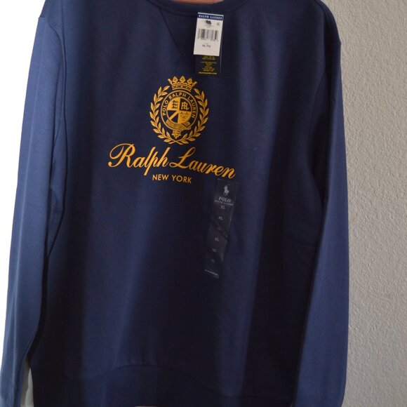 POLO RALPH LAUREN BLUE WITH GOLD CREST LOGO CREWNECK SWEATSHIRT-NEW WT TAG- $99. - Picture 6 of 12